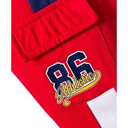 Babyhug French Terry Knit Full Length Lounge Pant  With Text Print - Red