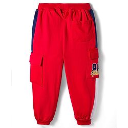 Babyhug French Terry Knit Full Length Lounge Pant  With Text Print - Red