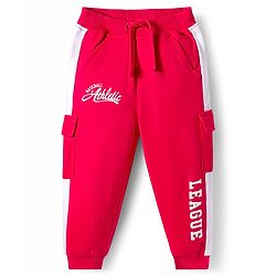 Babyhug French Terry Knit Full Length Lounge Pant with Text Print - Red