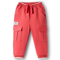 Babyhug French Terry Knit Full Length Lounge Pant With Text Badge - Rust Orange