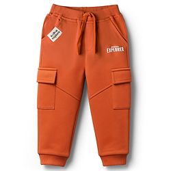 Babyhug French Terry Knit Full Length Lounge Pant With Text Print - Rust Orange