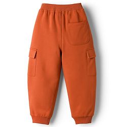 Babyhug French Terry Knit Full Length Lounge Pant With Text Print - Rust Orange