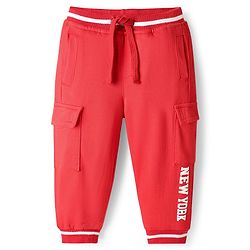Babyhug French Terry Full Length Lounge Pant with New York Print - Red