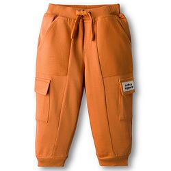 Babyhug Knit Full Length French Terry Lounge Pant With Text Patch - Brown