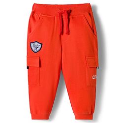 Babyhug French Terry Knit Full Length Lounge Pant with Pockets & Badge - Orange