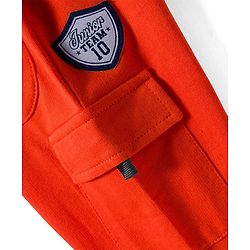 Babyhug French Terry Knit Full Length Lounge Pant with Pockets & Badge - Orange