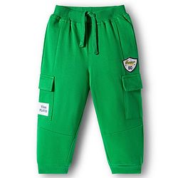 Babyhug French Terry Knit Full Length Lounge Pant With Text Print - Green