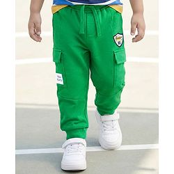 Babyhug French Terry Knit Full Length Lounge Pant With Text Print - Green