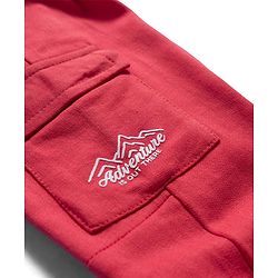 Babyhug French Terry Knit Full Length Lounge Pant with Adventure Text Print & Pockets - Red