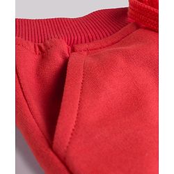 Babyhug French Terry Knit Full Length Lounge Pant with Adventure Text Print & Pockets - Red
