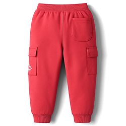 Babyhug French Terry Knit Full Length Lounge Pant with Adventure Text Print & Pockets - Red