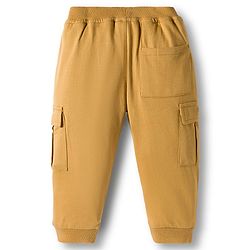 Babyhug French Terry Knit Full Length Lounge Pant With Badge Detailing & Cargo Pockets - Cream