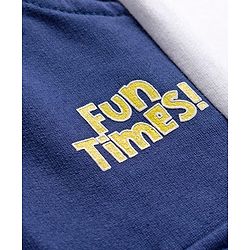 Babyhug French Terry Knit Full Length Track Pants with Pockets & Fun Times Text Print - Navy Blue