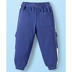Babyhug French Terry Knit Full Length Track Pants with Pockets & Fun Times Text Print - Navy Blue