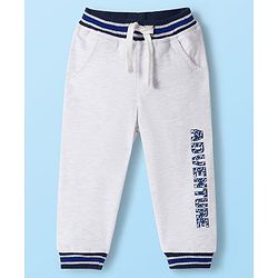 Babyhug French Terry Knit Full Length Lounge Pant With Text Print - Grey