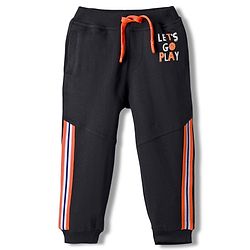 Babyhug French Terry Knit Full Length Lounge Pant With Text Print - Black
