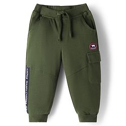 Babyhug French Terry Knit Full Length Lounge Pant with Text Patch Detailing - Green