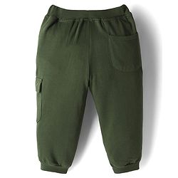 Babyhug French Terry Knit Full Length Lounge Pant with Text Patch Detailing - Green