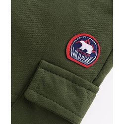 Babyhug French Terry Knit Full Length Lounge Pant with Text Patch Detailing - Green