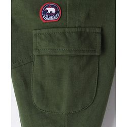 Babyhug French Terry Knit Full Length Lounge Pant with Text Patch Detailing - Green