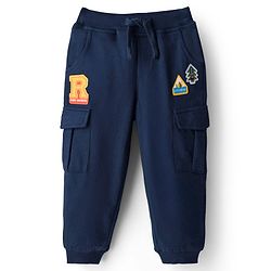 Babyhug French Terry Knit Full Length Lounge Pant With Text Print - Navy Blue