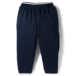 Babyhug French Terry Knit Full Length Lounge Pant with Text Print - Navy Blue