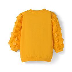 Babyhug Cotton Knit Full Sleeves Sweatshirt With Floral Applique - Yellow