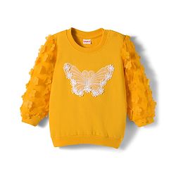 Babyhug Cotton Knit Full Sleeves Sweatshirt With Floral Applique - Yellow
