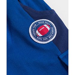 Babyhug French Terry Knit Full Length Lounge Pant With Text Patch - Blue