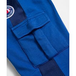 Babyhug French Terry Knit Full Length Lounge Pant With Text Patch - Blue