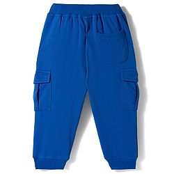 Babyhug French Terry Knit Full Length Lounge Pant With Text Patch - Blue