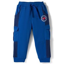 Babyhug French Terry Knit Full Length Lounge Pant With Text Patch - Blue