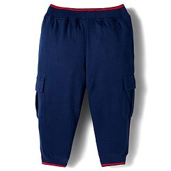 Babyhug French Terry Knit Full Length Lounge Pant With Text Embroidery - Navy Blue