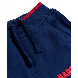 Babyhug French Terry Knit Full Length Lounge Pant With Text Embroidery - Navy Blue