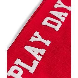 Babyhug French Terry Knit Full Length Lounge Pant with Play Day Text Print - Red