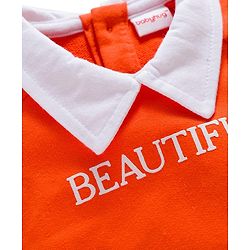 Babyhug 100% Cotton Knit Raglan Full Sleeves Sweatshirt With Floral Embroidery & Text Print - Orange