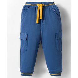 Babyhug French Terry Knit Full Length Solid Color Lounge Pant with Pocket - Blue