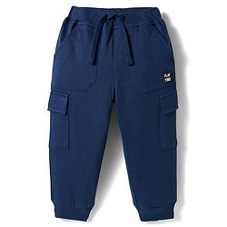Babyhug French Terry Knit Full Length Lounge Pant with Patch - Navy Blue