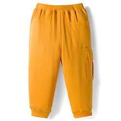 Babyhug French Terry Knit Full Length Lounge Pant With Text Print - Yellow