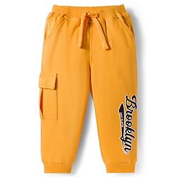 Babyhug French Terry Knit Full Length Lounge Pant With Text Print - Yellow