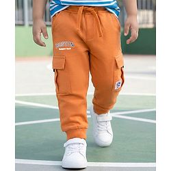 Babyhug Terry Knit Full Length Lounge Pant With Text Print - Orange