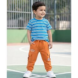 Babyhug Terry Knit Full Length Lounge Pant With Text Print - Orange