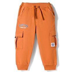 Babyhug Terry Knit Full Length Lounge Pant With Text Print - Orange