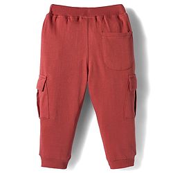 Babyhug French Terry Knit Full Length Lounge Pant With Text Patch - Brown