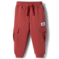 Babyhug French Terry Knit Full Length Lounge Pant With Text Patch - Brown