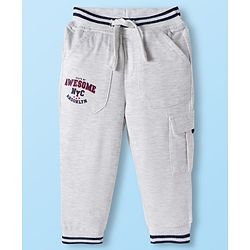 Babyhug Knit Full Length French Terry Lounge Pant With Text Print - White