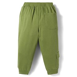 Babyhug French Terry Knit Full Length Lounge Pant with Text Embroidery - Olive Green