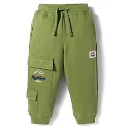 Babyhug French Terry Knit Full Length Lounge Pant with Text Embroidery - Olive Green