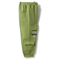 Babyhug French Terry Knit Full Length Lounge Pant with Text Embroidery - Olive Green