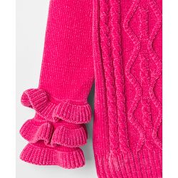 Babyhug Knit Full Sleeves Pullover Sweater with Cable Knit Design & Frill Detailing - Dark Pink